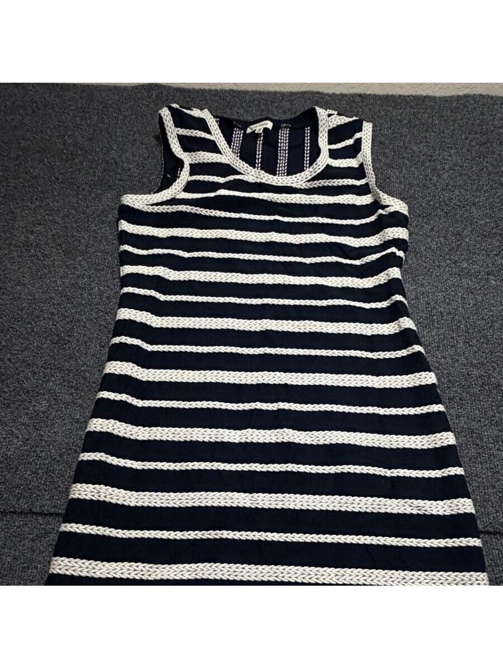 Max Studio Midi Dress M Navy Ivory Striped Coastal Nautical Sleeveless Preppy